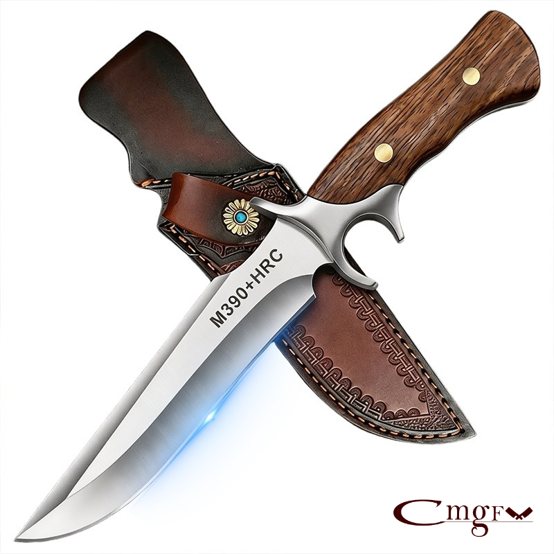 Bushcraft Knife Fixed - アウトドアポケットナイフ M390鋼 固定刃ナイフ レザーシース付き 肉切り包丁 アウトドアキャンプBBQ用