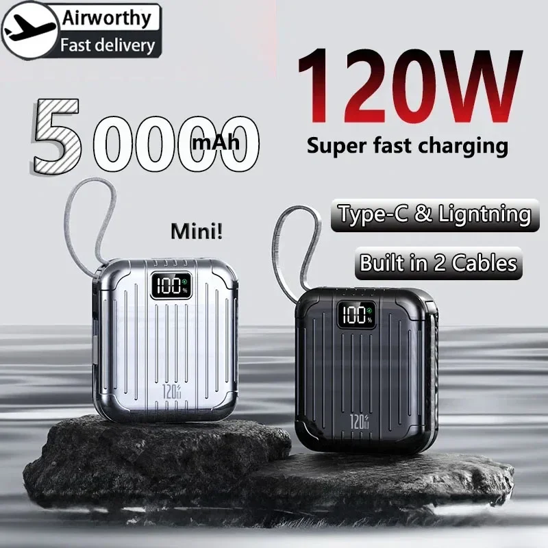 Solar Emergency Charger - 50000mAh ミニコンパクト便利なモバイルバッテリー PD20W 超急速充電 内蔵ケーブル 大容量