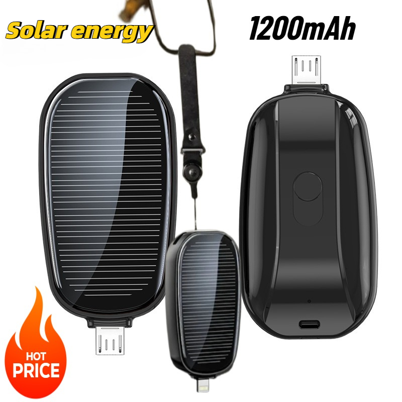 Solar Emergency Charger - 1200mAh ソーラーミニパワーバンクキーホルダーポータブル充電器屋外キャンプ外部バッテリー高速充電 Xiaomi モバイル電源用
