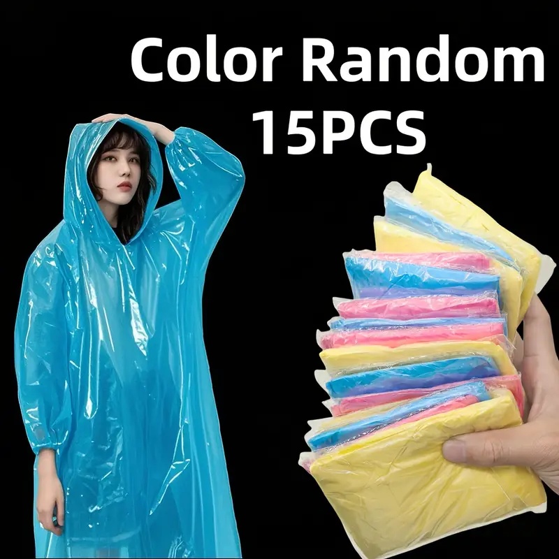 15/30枚入り ランダムカラー使い捨て透明レインポンチョ（ - Emergency Poncho Rain のレビューと価格